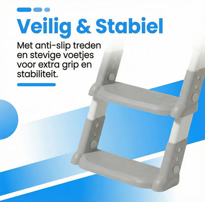 Grijze WC-verkleiner met trapje op toilet - antislip treden voor veiligheid peuters