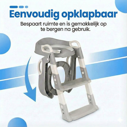 Grijze WC-verkleiner met trapje - eenvoudig inklapbaar voor peuters veiligheid en zelfstandigheid