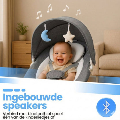 Elektrische baby wiegschommel grijs met muziekmobiel en lachende baby