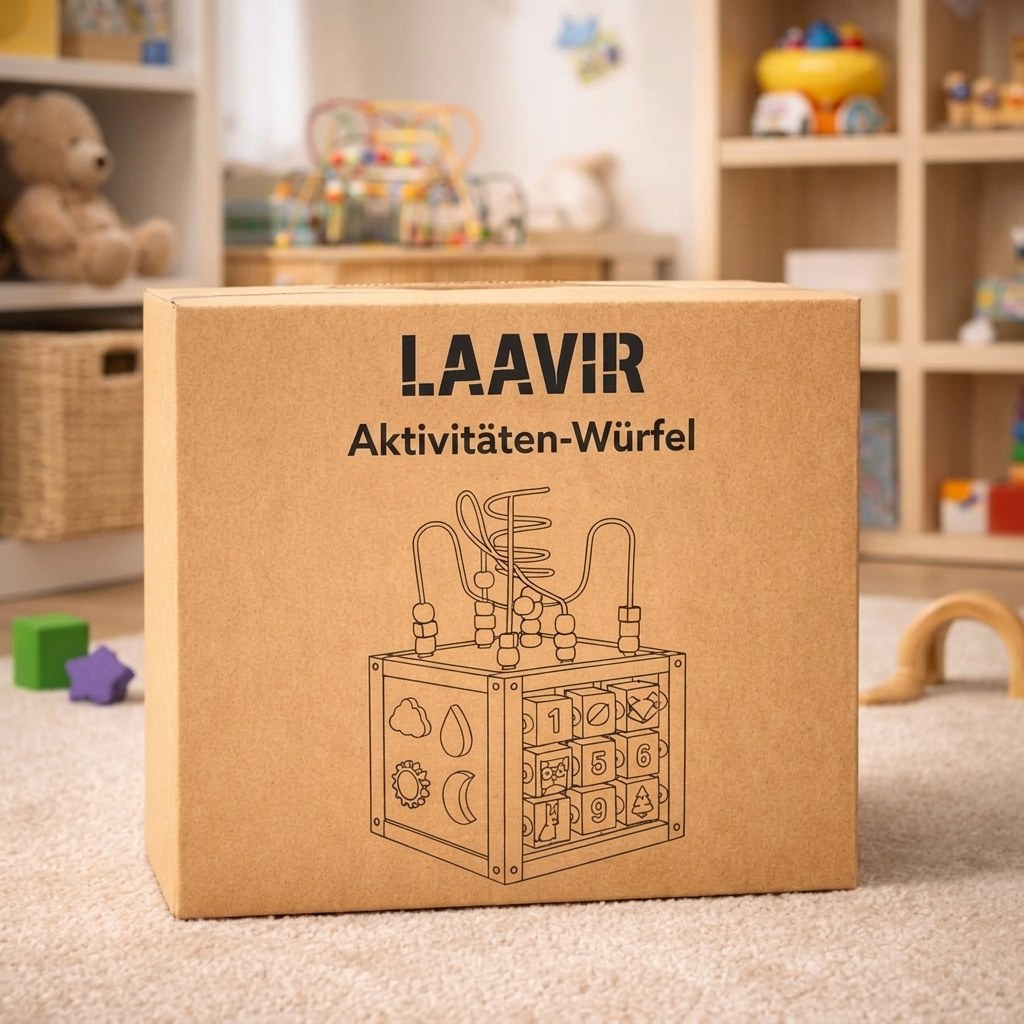 Houten Activiteitenkubus met Kralenspiraal - Montessori - Mintgroen (DE 11)