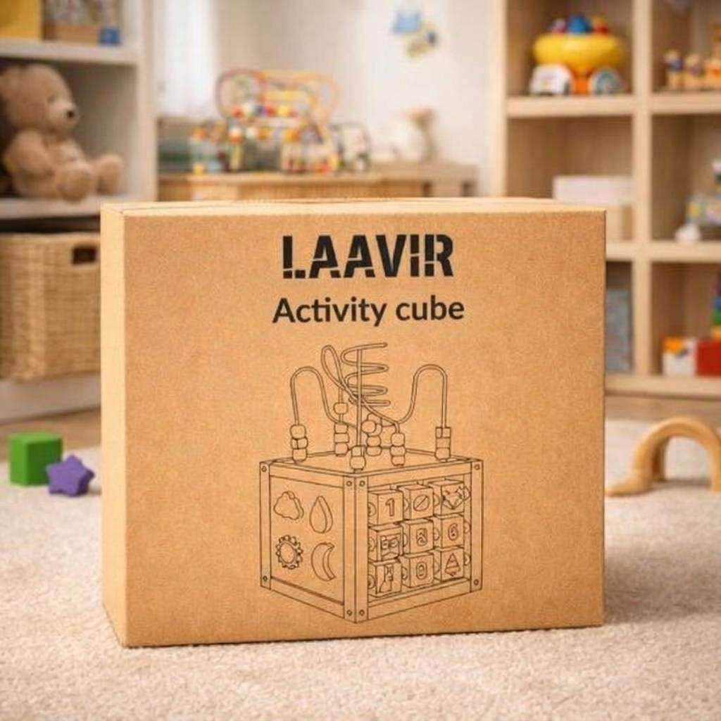 Houten Activiteitenkubus met Kralenspiraal - Montessori - Mintgroen (EN 11)