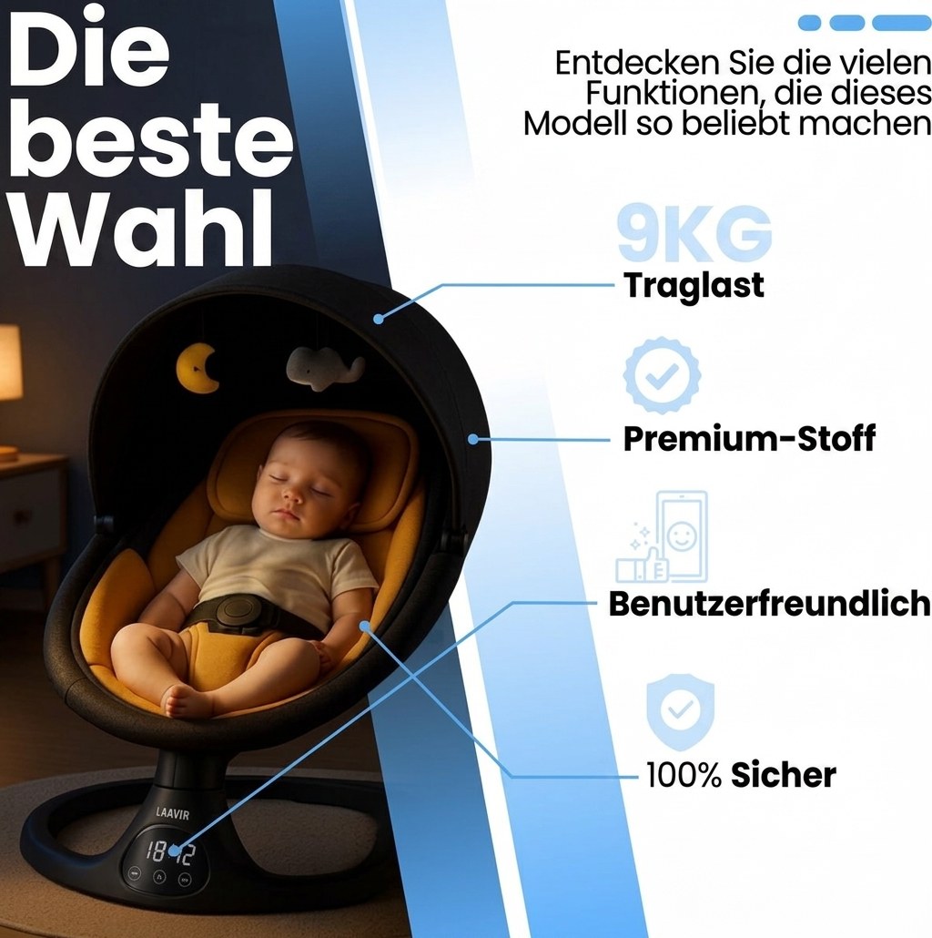 Elektrische Baby Wiegschommel met muziek oranje/zwart (DE 2)