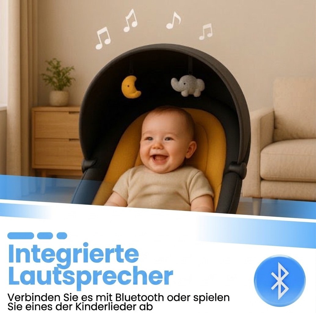 Elektrische Baby Wiegschommel met muziek oranje/zwart (DE 6)