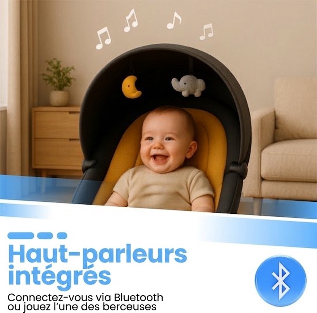 Elektrische Baby Wiegschommel met muziek oranje/zwart (FR 6)