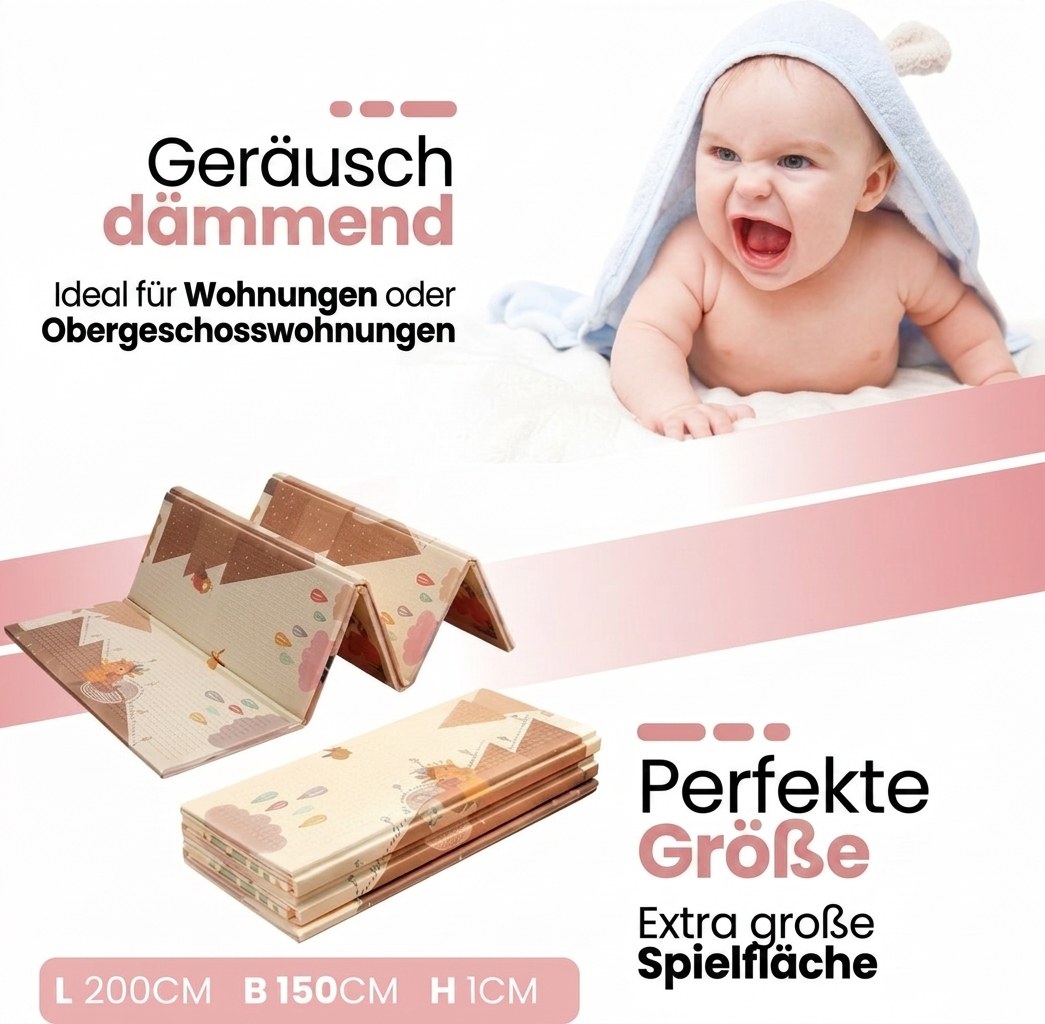 Opvouwbare Baby Speelmat dieren 200×150 cm met opbergtas (DE 4)