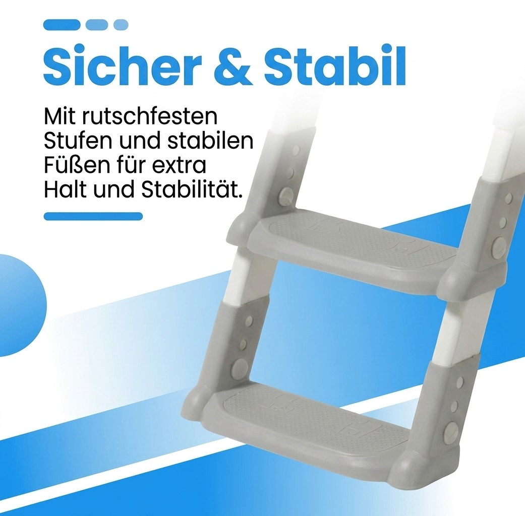 Laavir® WC‑Verkleiner & Toilettrainer met Trapje - Zelfstandigheid & Veiligheid voor Peuters - Grijs (DE 5)