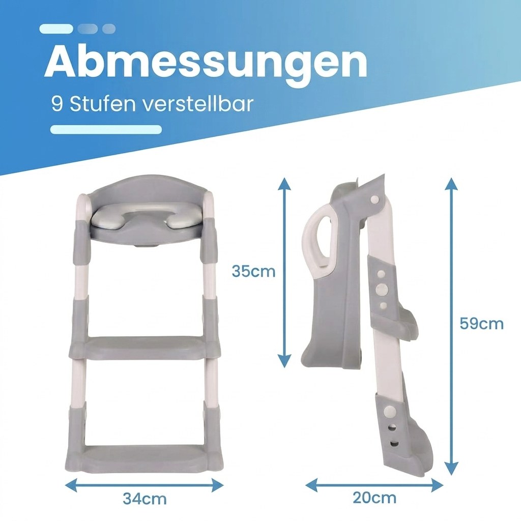 Laavir® WC‑Verkleiner & Toilettrainer met Trapje - Zelfstandigheid & Veiligheid voor Peuters - Grijs (DE 8)