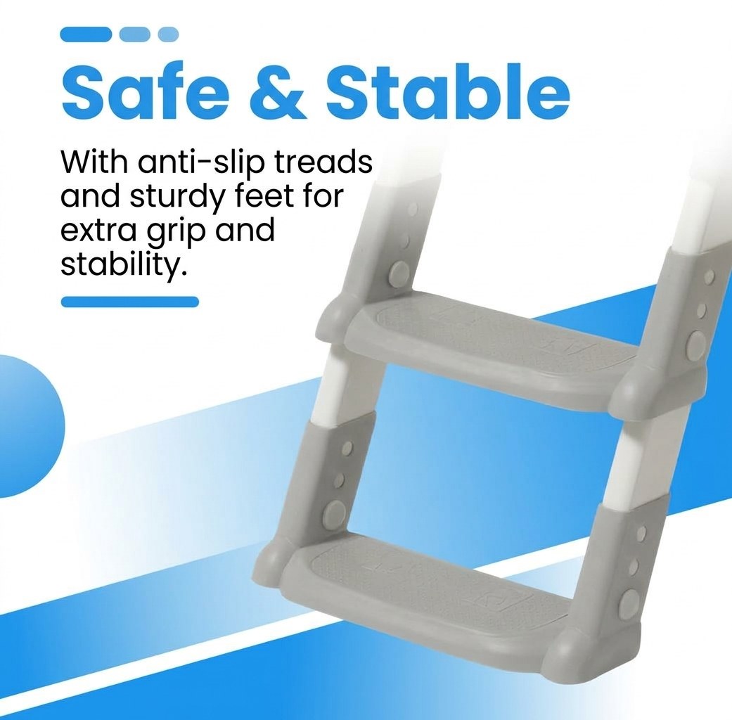Laavir® WC‑Verkleiner & Toilettrainer met Trapje - Zelfstandigheid & Veiligheid voor Peuters - Grijs (EN 5)