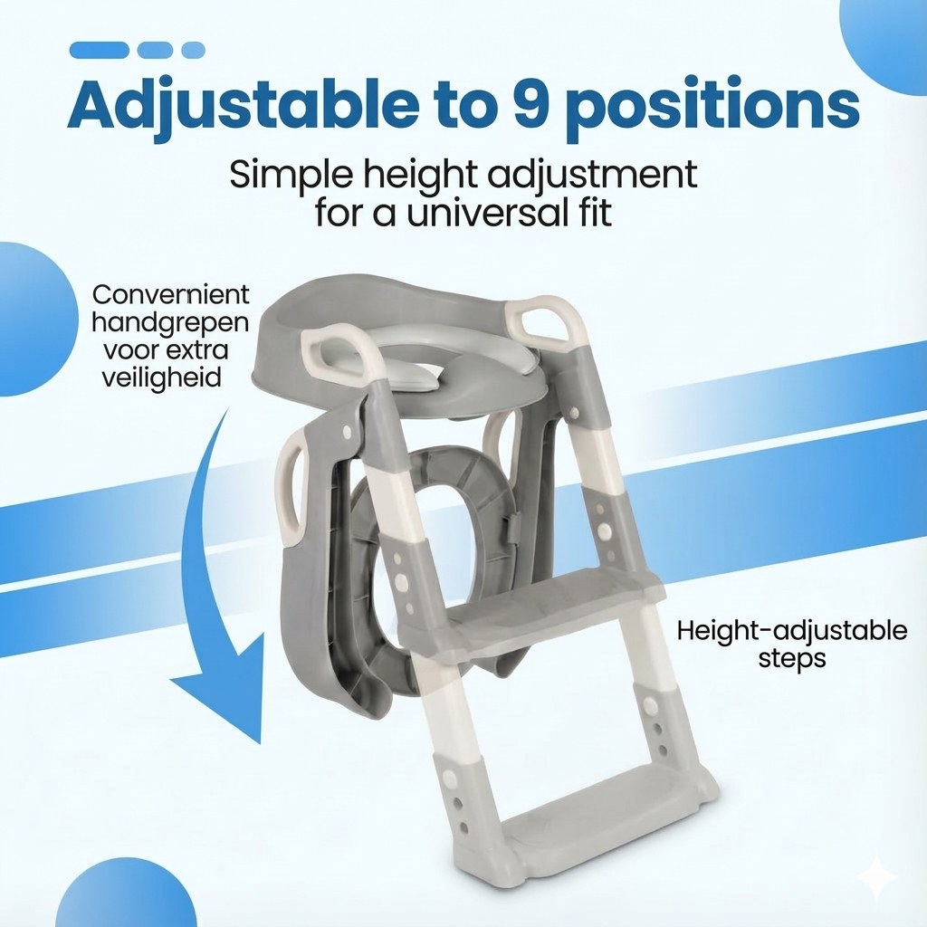 Laavir® WC‑Verkleiner & Toilettrainer met Trapje - Zelfstandigheid & Veiligheid voor Peuters - Grijs (EN 6)