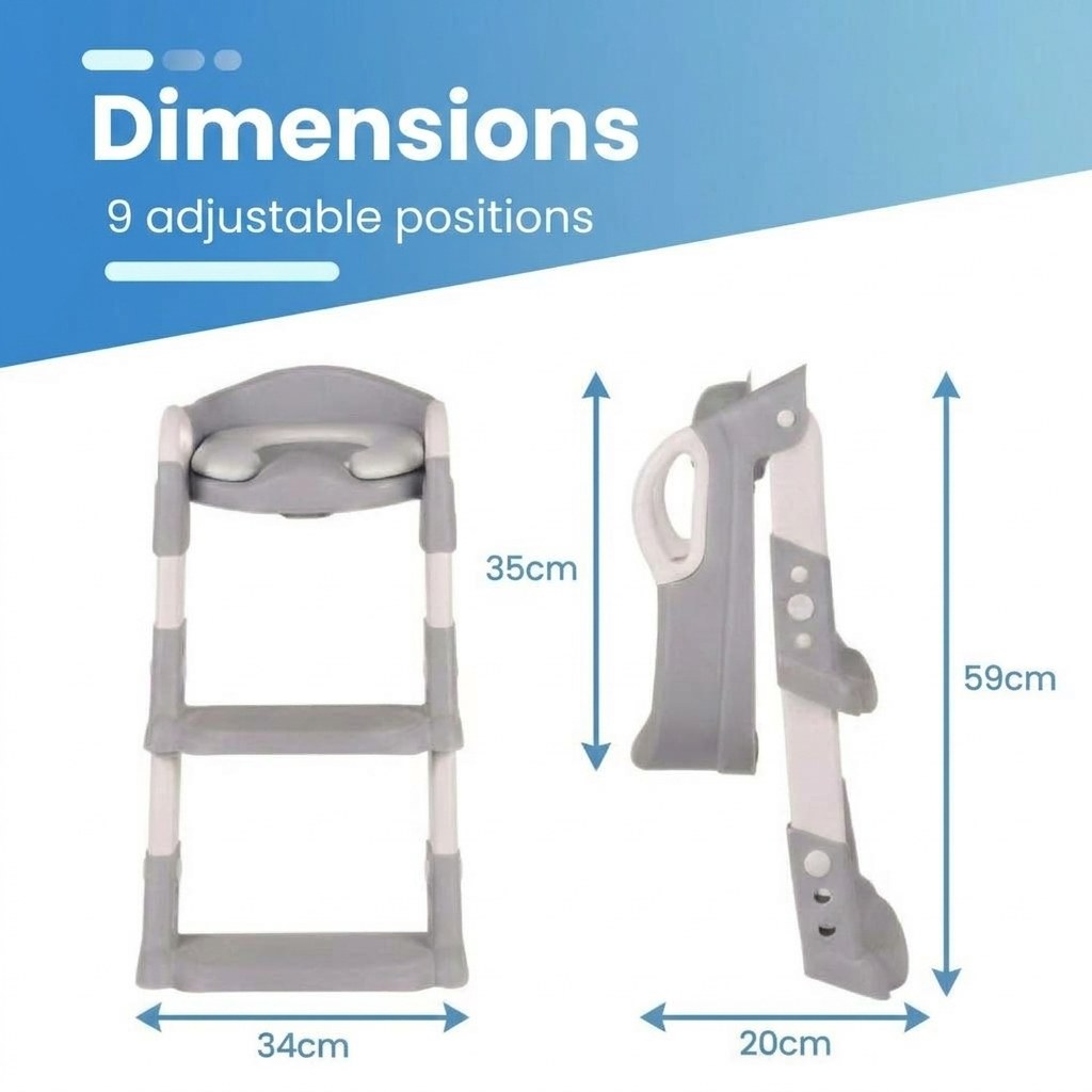 Laavir® WC‑Verkleiner & Toilettrainer met Trapje - Zelfstandigheid & Veiligheid voor Peuters - Grijs (EN 8)
