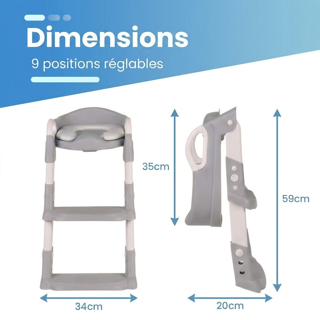 Laavir® WC‑Verkleiner & Toilettrainer met Trapje - Zelfstandigheid & Veiligheid voor Peuters - Grijs (FR 8)