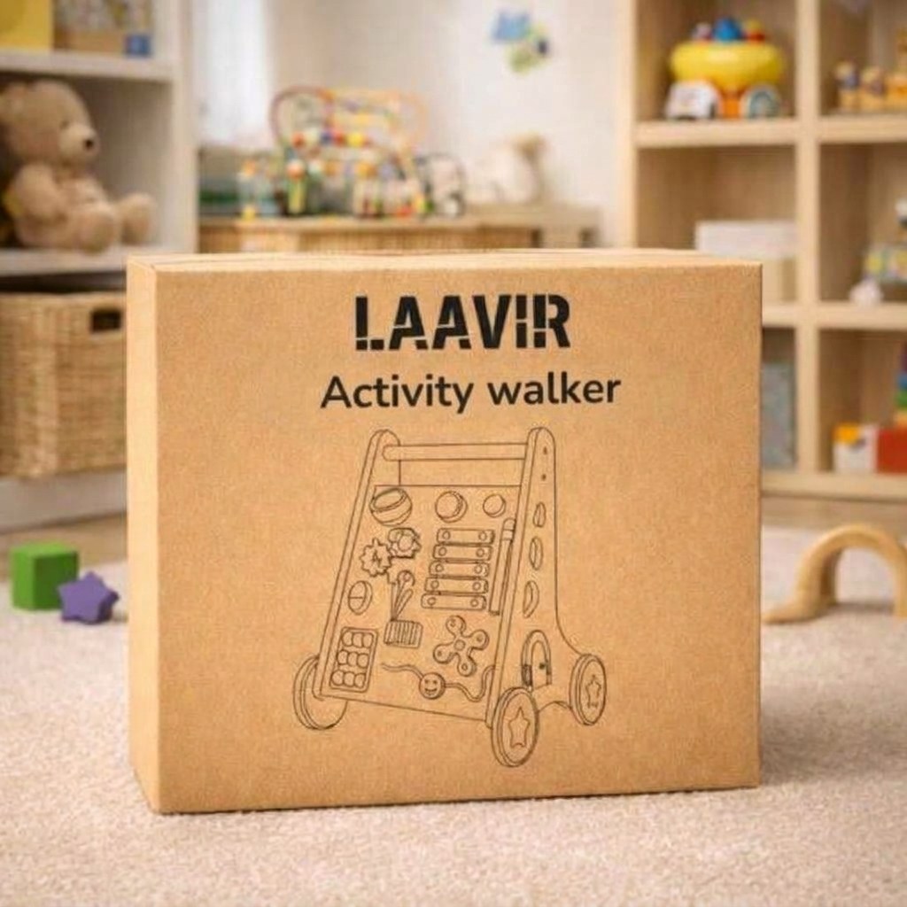 Houten Loopwagen met Activiteitenpaneel - Montessori - Lichtgroen (EN 7)