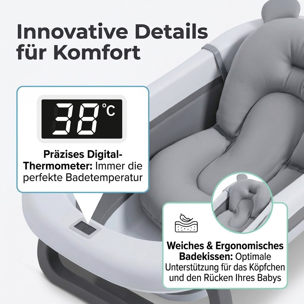 Babybad opvouwbaar met digitale thermometer & badkussen (DE 3)