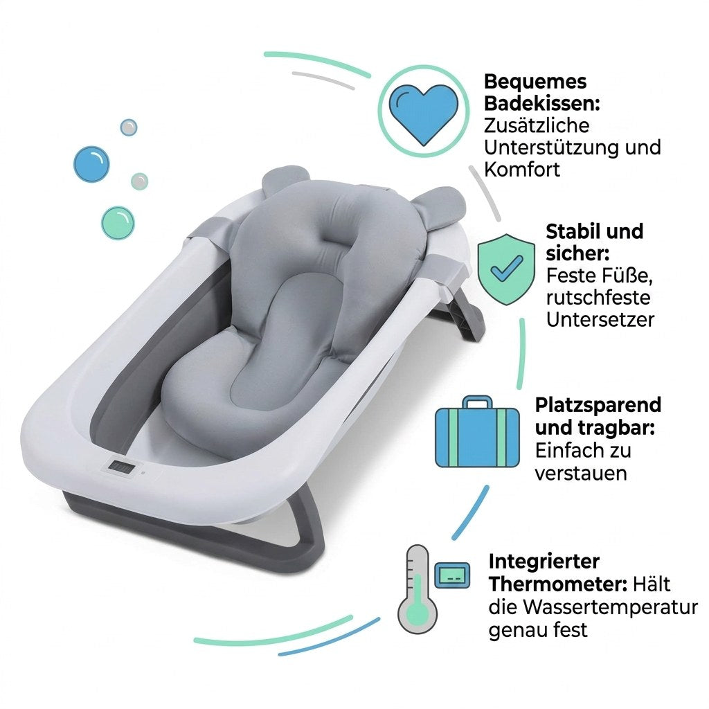 Babybad opvouwbaar met digitale thermometer & badkussen (DE 6)