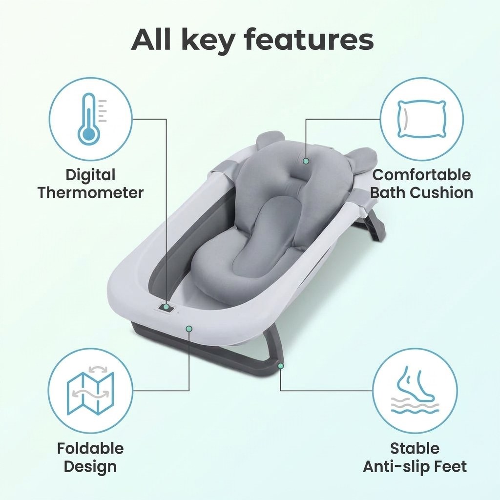 Babybad opvouwbaar met digitale thermometer & badkussen (EN 5)