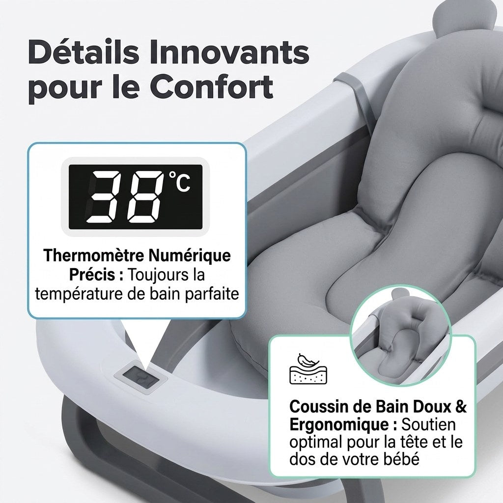 Babybad opvouwbaar met digitale thermometer & badkussen (FR 3)