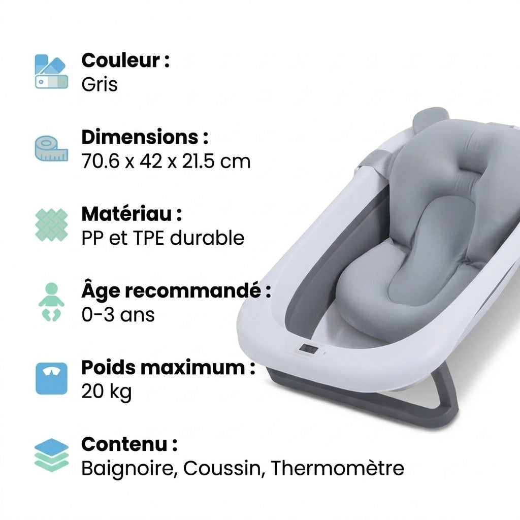 Babybad opvouwbaar met digitale thermometer & badkussen (FR 4)