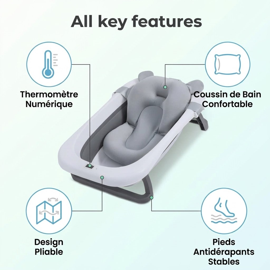 Babybad opvouwbaar met digitale thermometer & badkussen (FR 5)