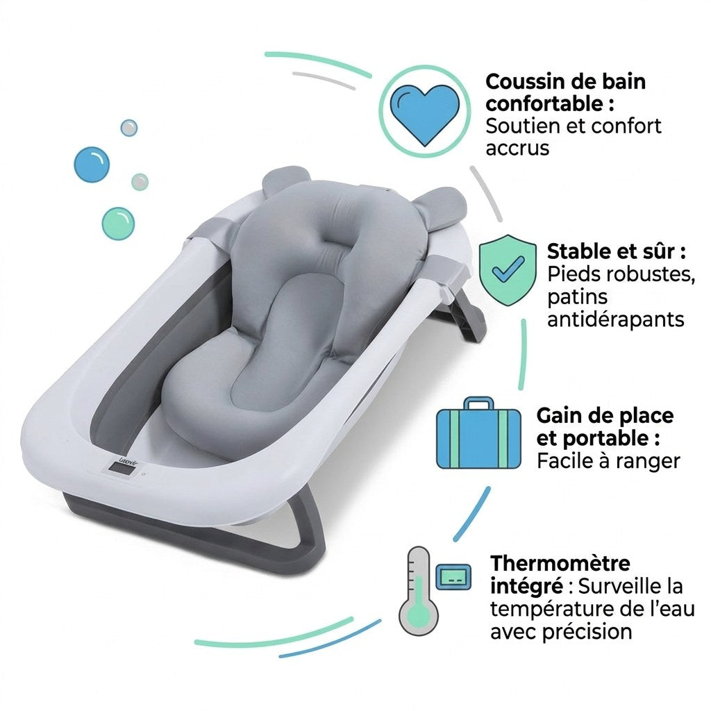 Babybad opvouwbaar met digitale thermometer & badkussen (FR 6)