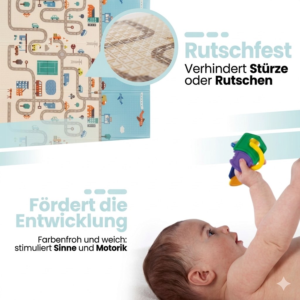 Opvouwbare Baby Speelmat Auto- en Stadsontwerp 200×150 cm met opbergtas (DE 2)