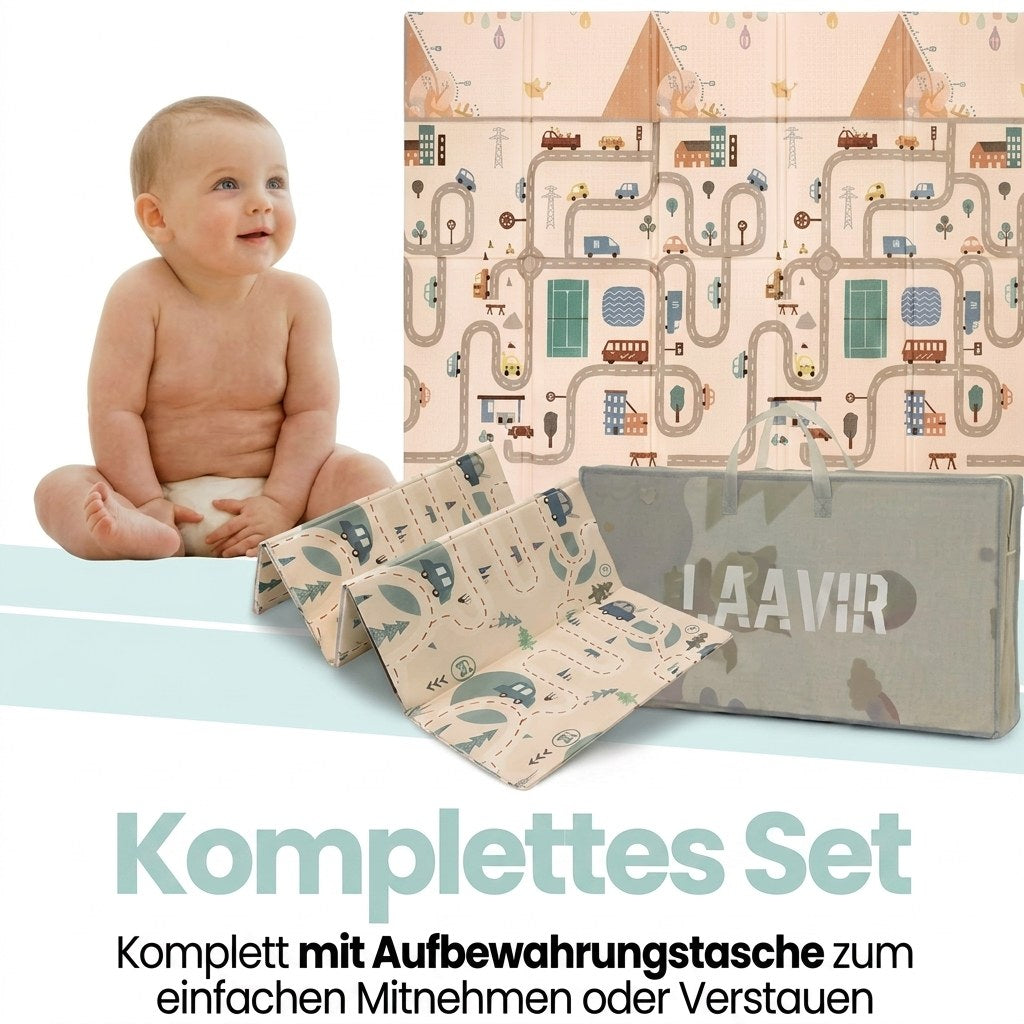 Opvouwbare Baby Speelmat Auto- en Stadsontwerp 200×150 cm met opbergtas (DE 6)