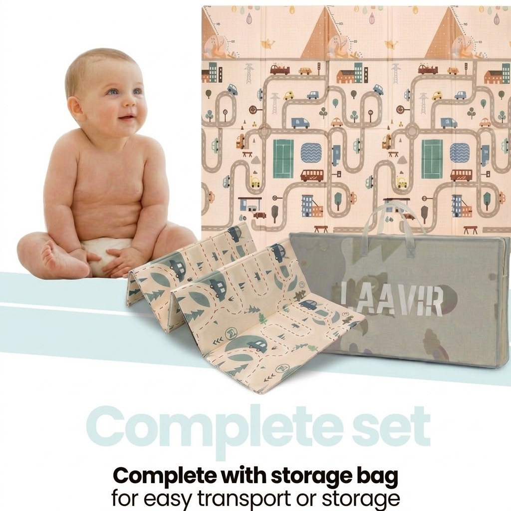 Opvouwbare Baby Speelmat Auto- en Stadsontwerp 200×150 cm met opbergtas (EN 6)