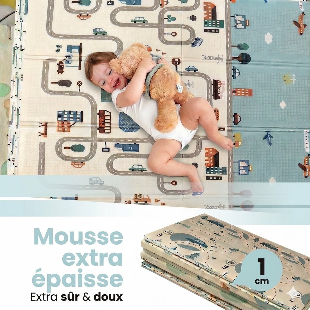 Opvouwbare Baby Speelmat Auto- en Stadsontwerp 200×150 cm met opbergtas (FR 5)